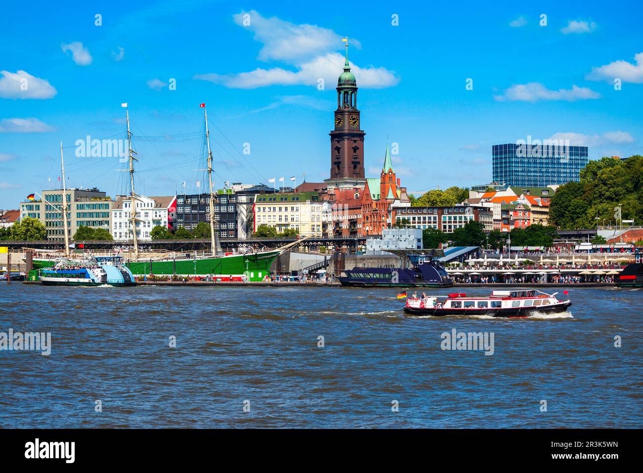 Hamburg city centre and Elbe river with boats in Germany Stock Photo ...