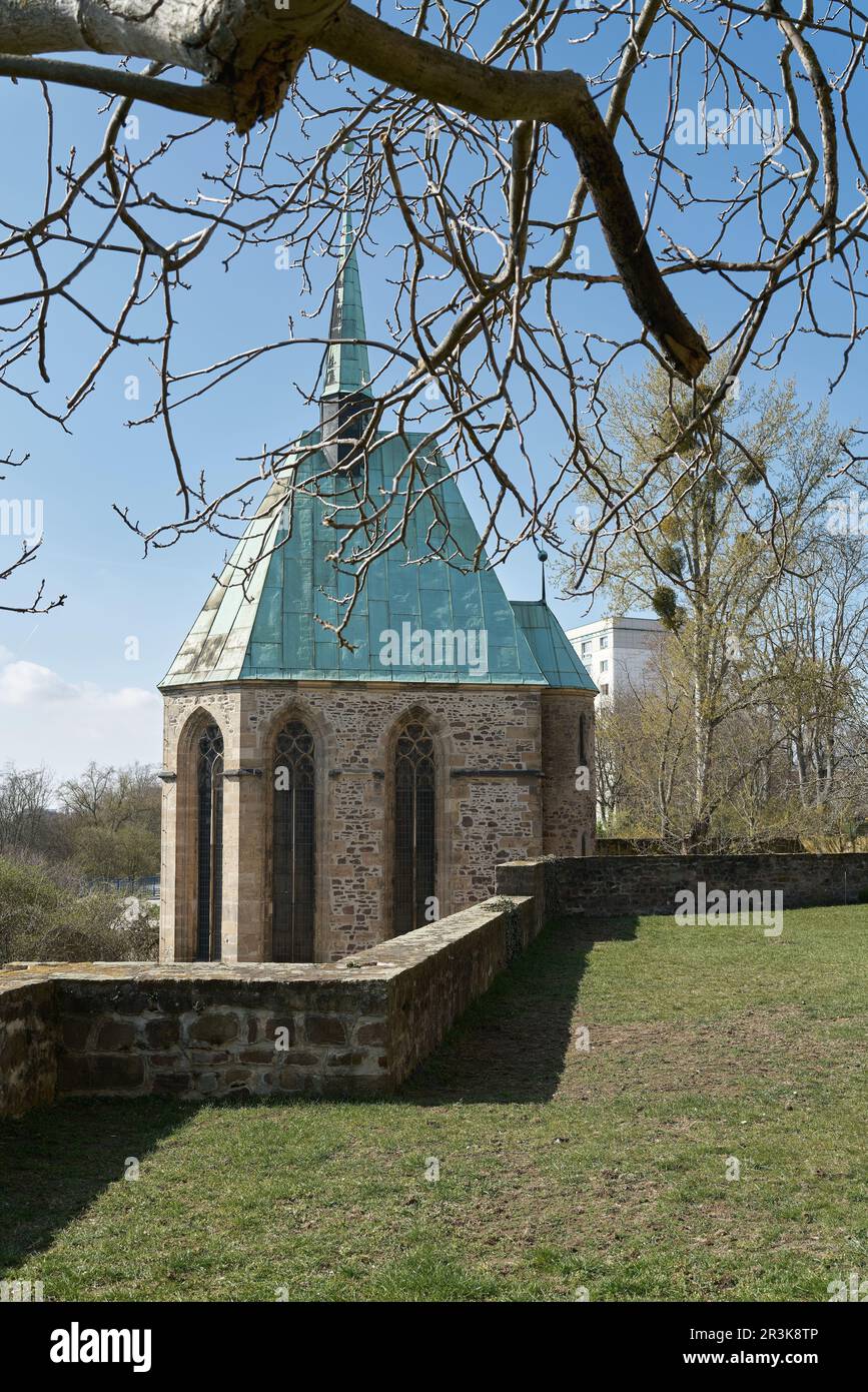 Historic medieval Magdalenenkapelle, Magdalenen chapel, on the banks of the River Elbe in Magdeburg Stock Photo