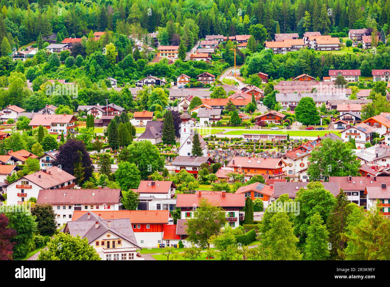 Mittenwald town aerial panoramic view in Bavaria, Germany Stock Photo ...