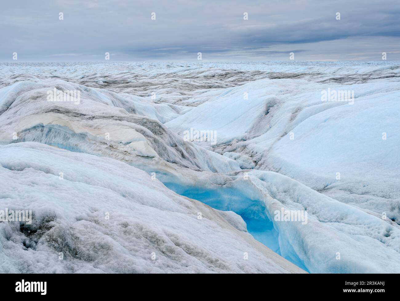 Drainage system on the surface of the ice sheet. The brown sediment on ...
