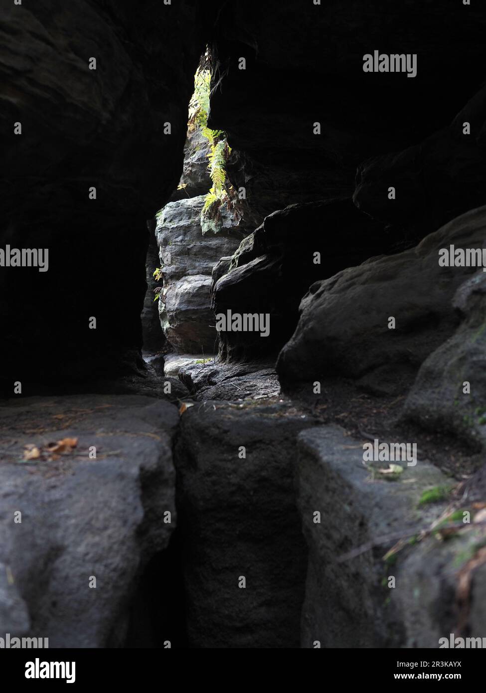 Walking through rocks in the Sächsische Schweiz Stock Photo