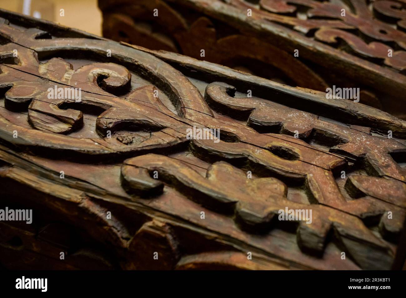 trozo de viga tallada, siglo X, museo, Mezquita-catedral de Córdoba, Andalucia, Spain. Stock Photo