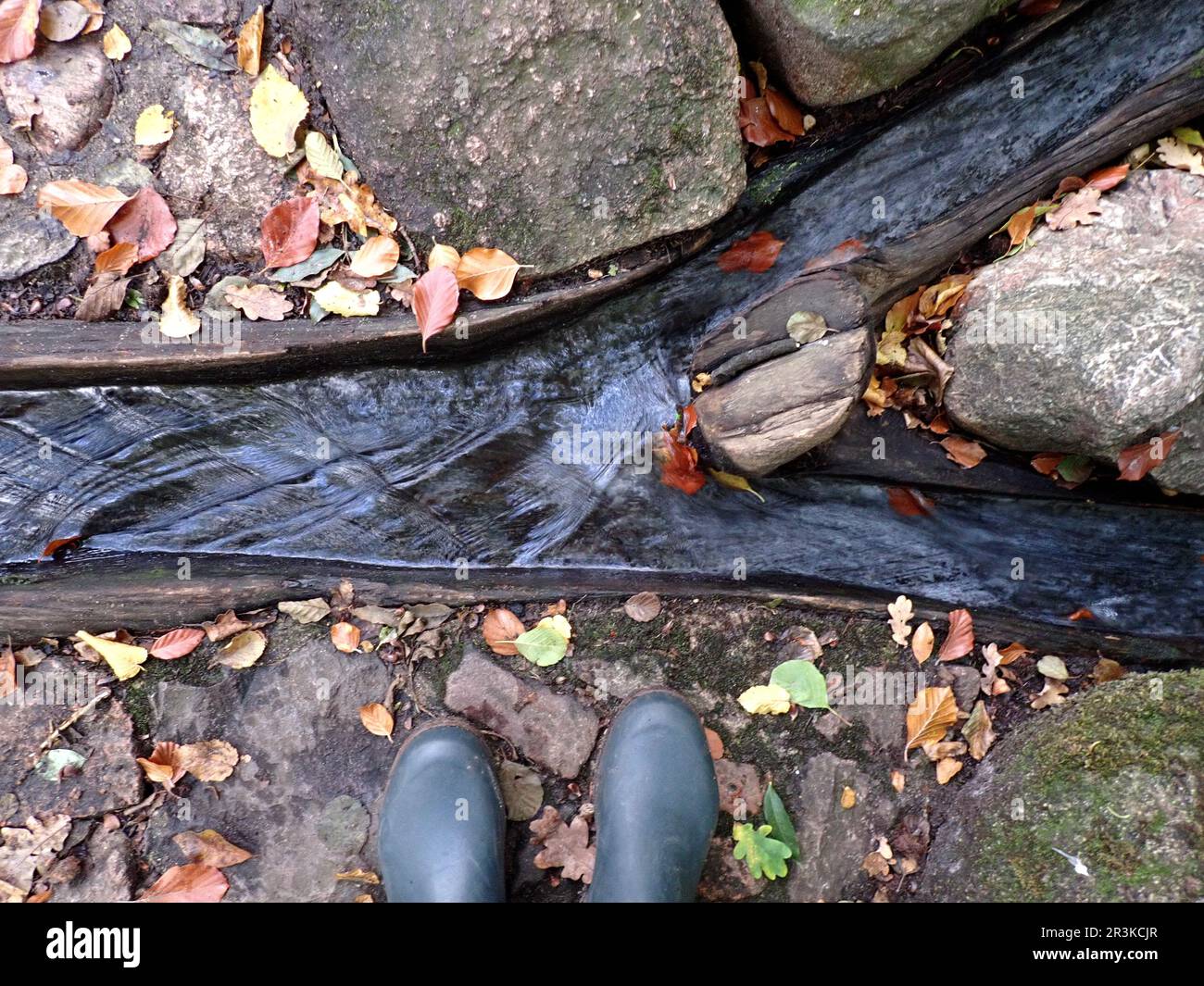 Standing with rubber boots at a little stream Stock Photo - Alamy