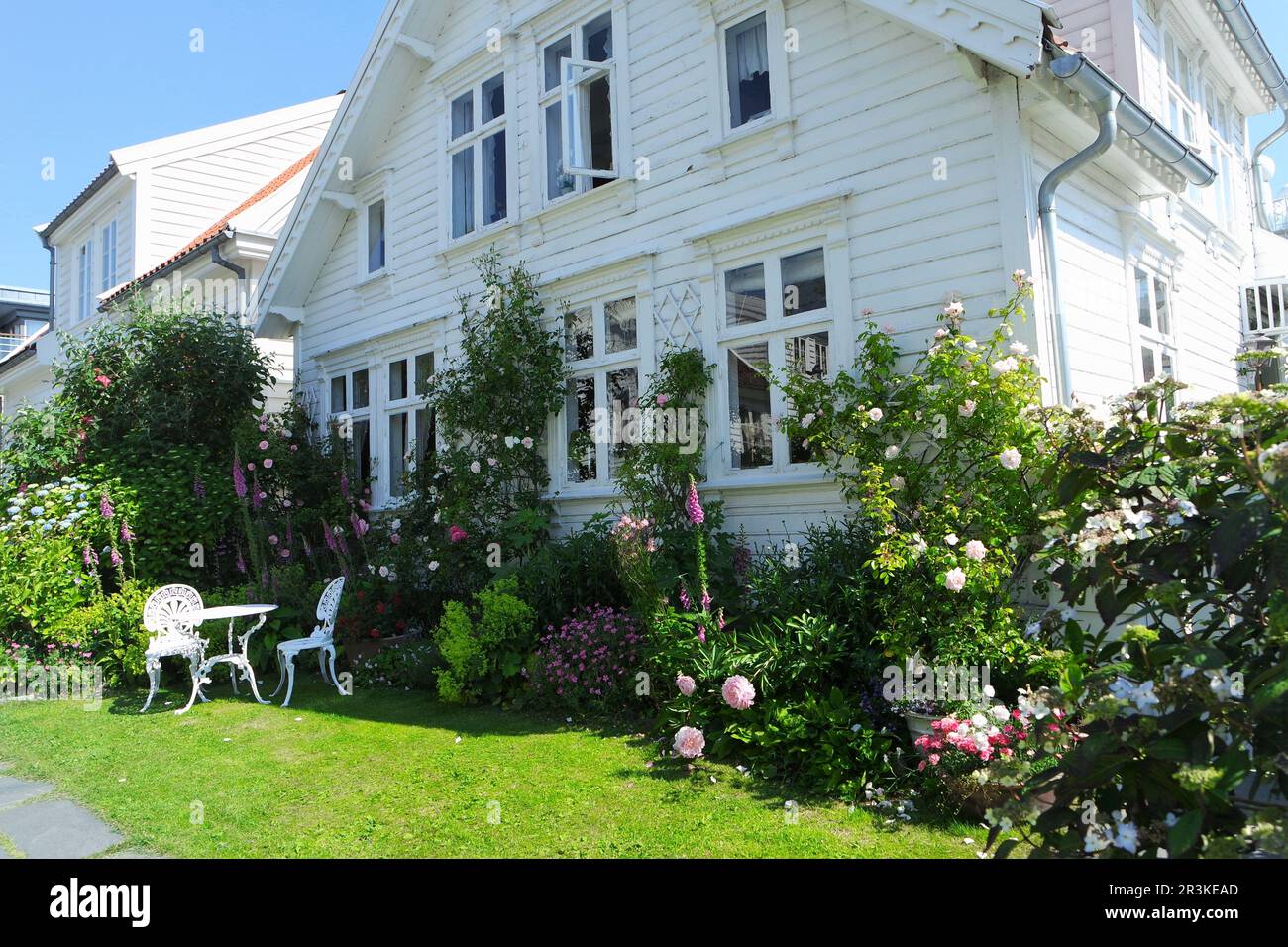 Summer idyll in Stavanger old town, Norway Stock Photo