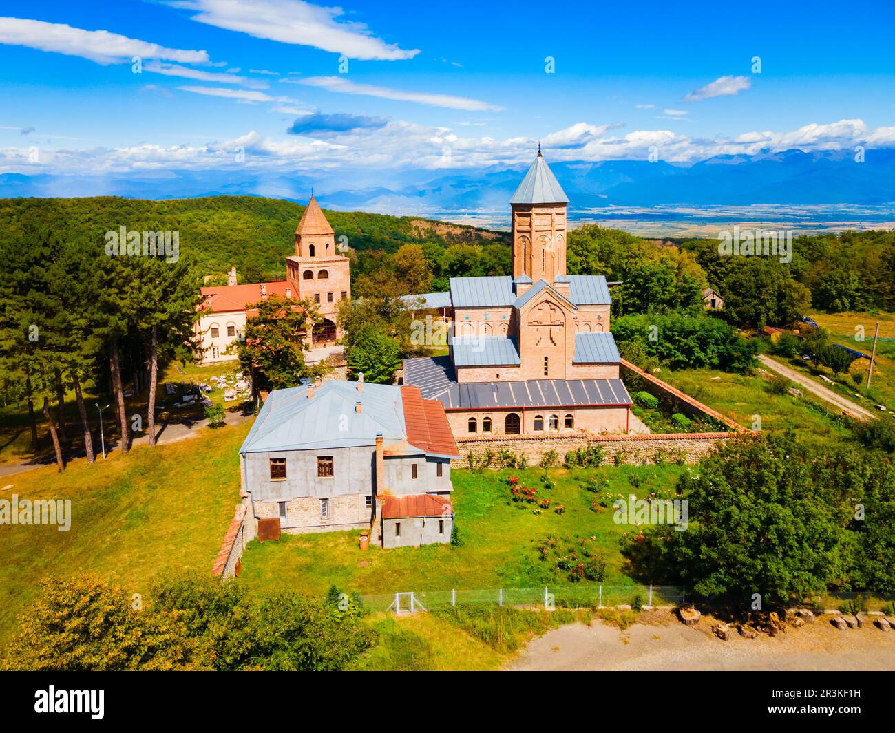 New Shuamta Monastery or Akhali Shuamta Monastery Complex aerial panoramic view in Kakheti. Kakheti is a region in eastern Georgia with Telavi as its Stock Photo