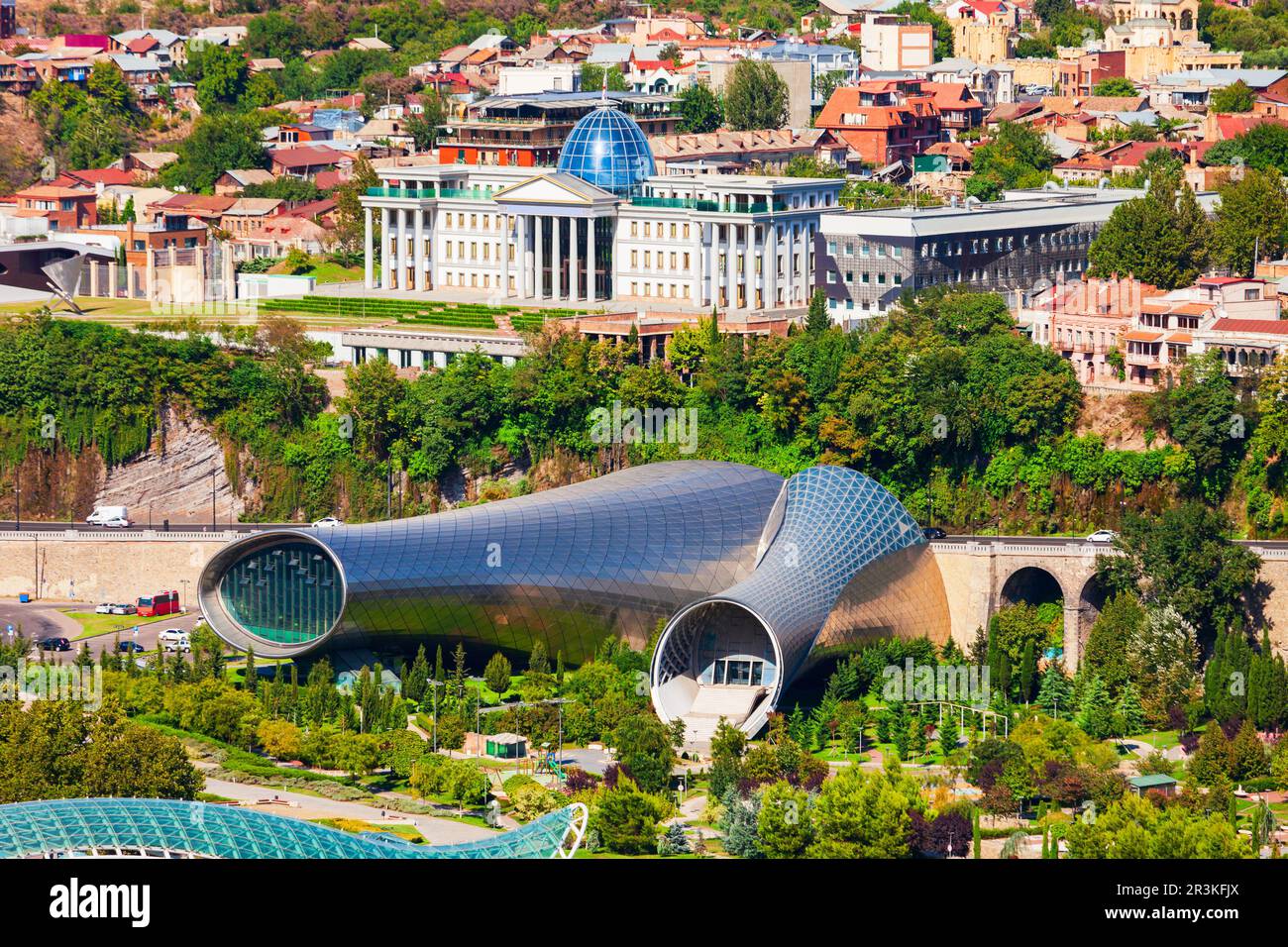 Tbilisi old town aerial panoramic view. Tbilisi is the capital and the