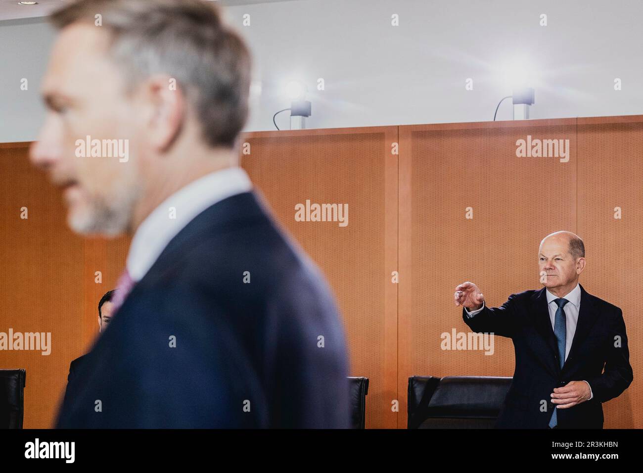 Berlin, Deutschland. 24th May, 2023. (RL) Olaf Scholz (SPD), Federal Chancellor, and Christian Lindner (FDP), Federal Minister of Finance, taken during the weekly cabinet meeting in Berlin, May 24, 2023. Credit: dpa/Alamy Live News Stock Photo