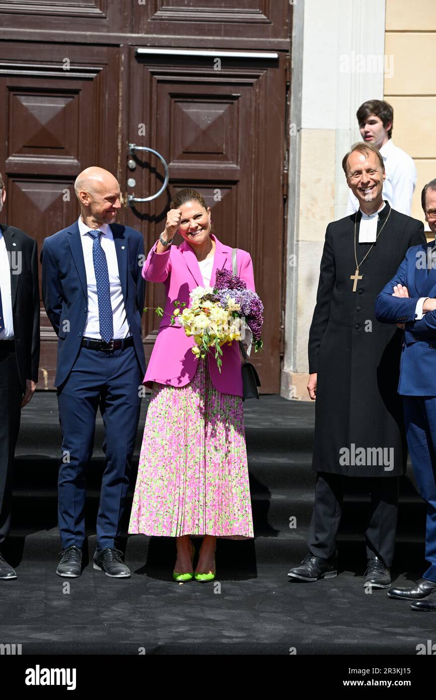 Crown Princess Victoria and the princiapl Henrik Pettersson at Rudbeckianska gymnasiet for the school's 400th anniversary celebrations in Vasteras, Sw Stock Photo