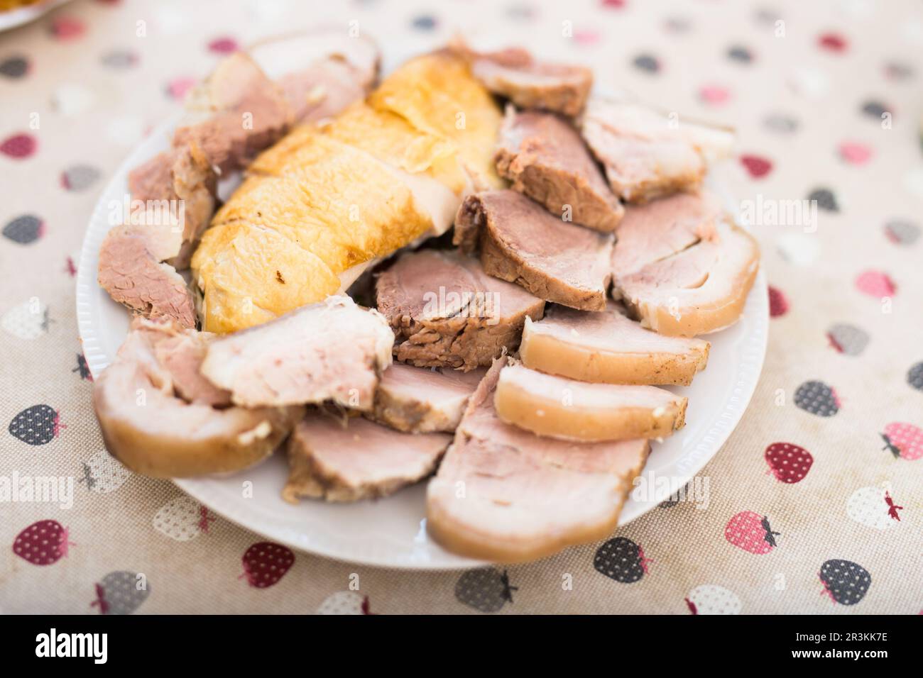 cold cuts of different types of cooked meat on plate Stock Photo Alamy