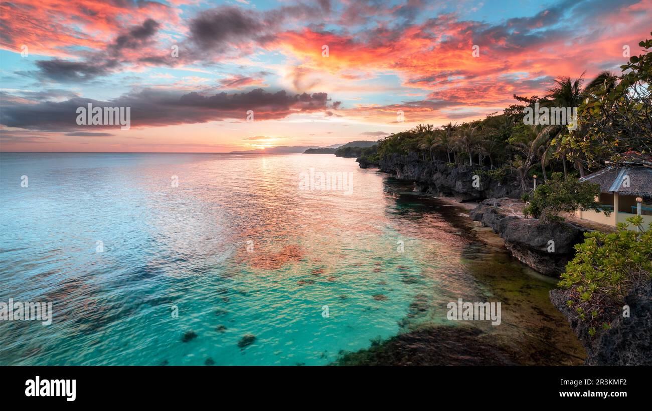 Colorful sunset on island Bohol in the philippines Stock Photo