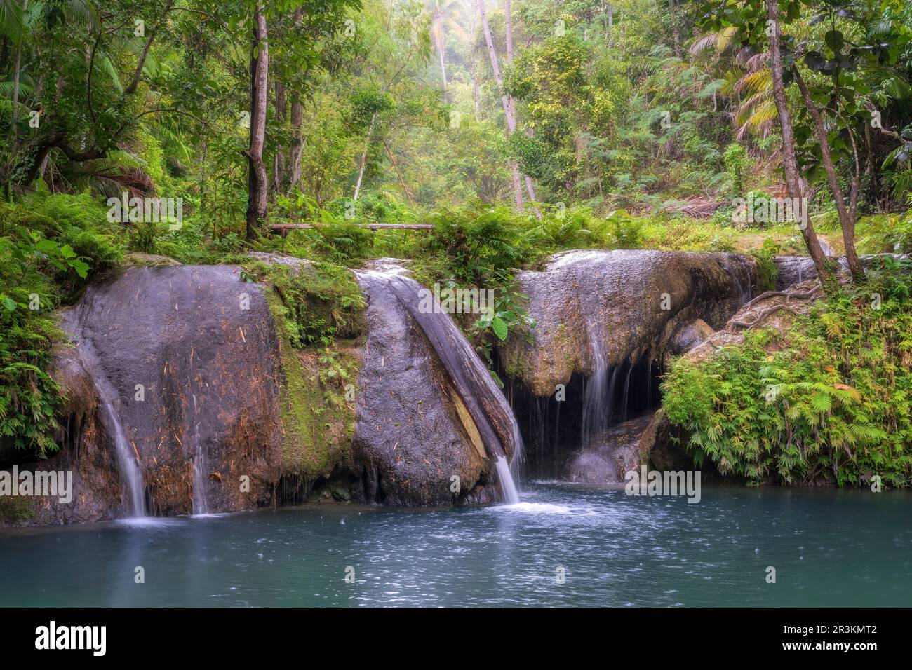 Beautiful waterfall and jungle on an island in the philippines Stock Photo