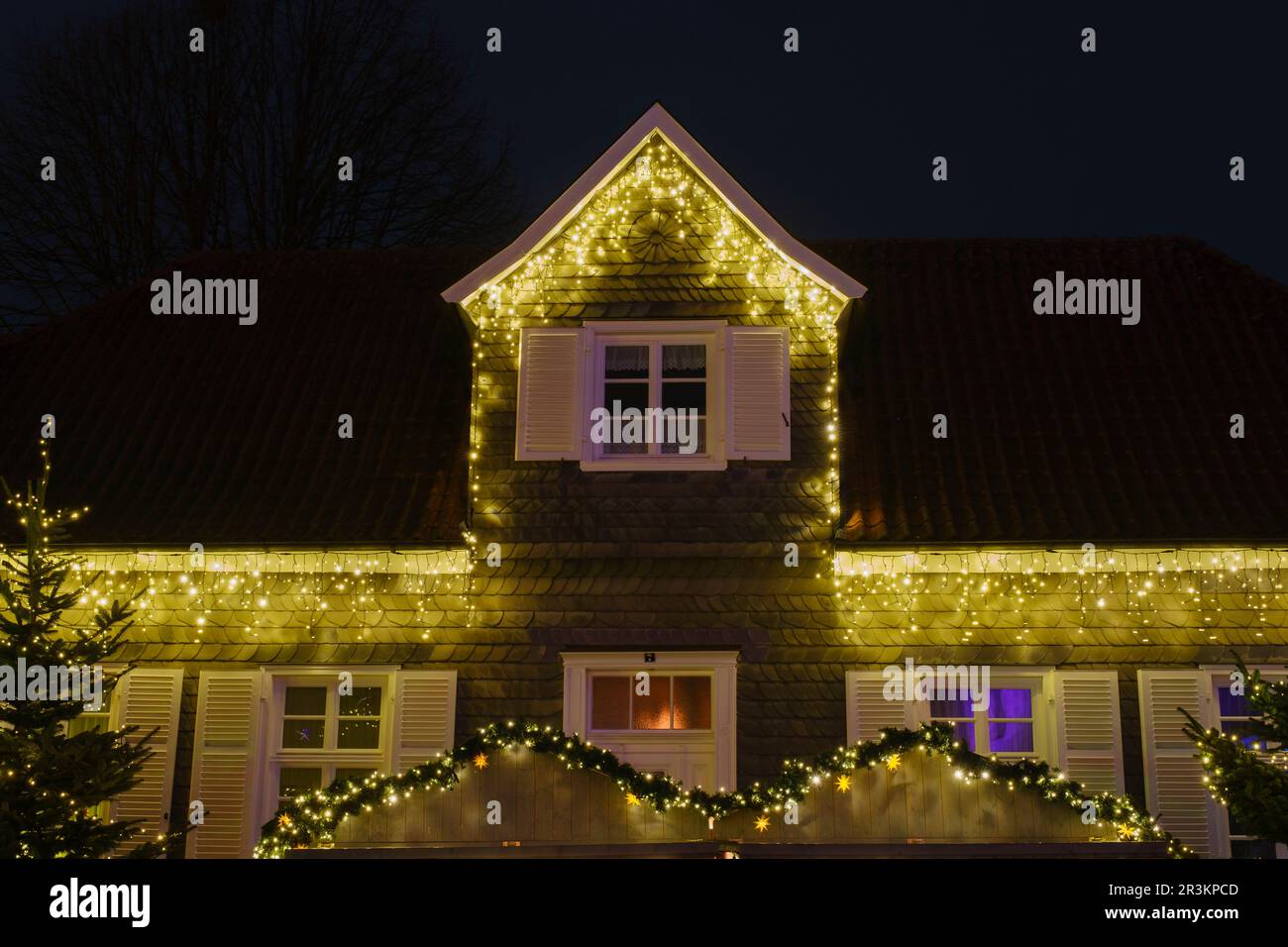 House with Christmas decoration Stock Photo