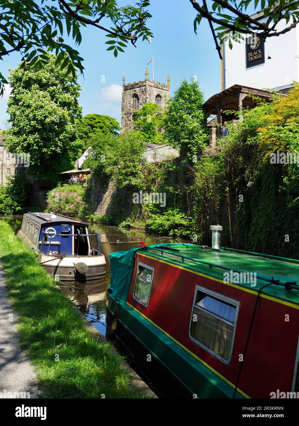 Narrowboats on the Springs Branch canal at Skipton North Yorkshire England Stock Photo