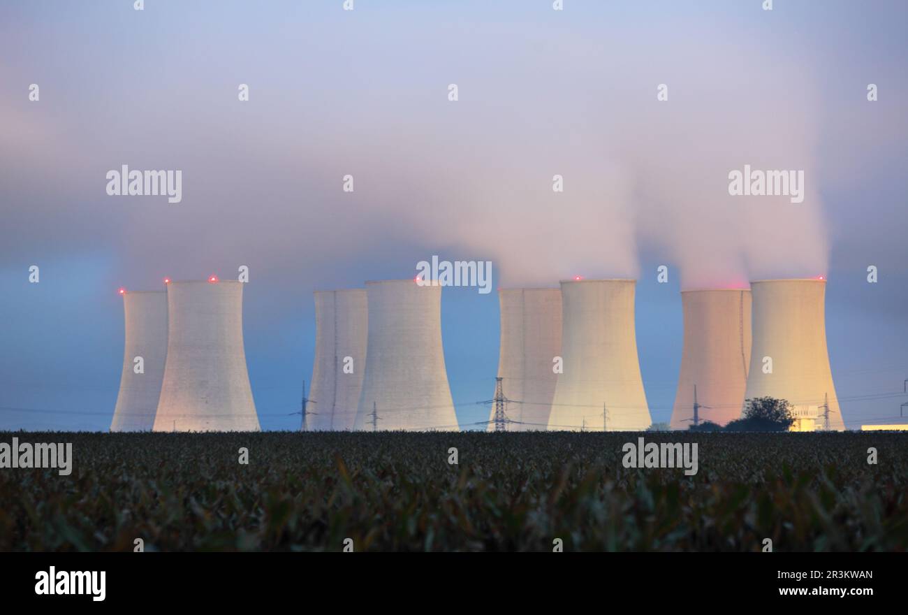Image showcasing Nuclear power plant by night Stock Photo - Alamy