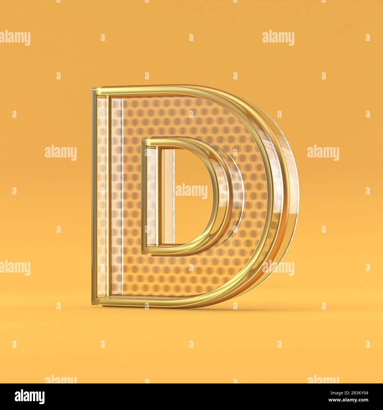 Gold wire and glass font letter D 3D Stock Photo