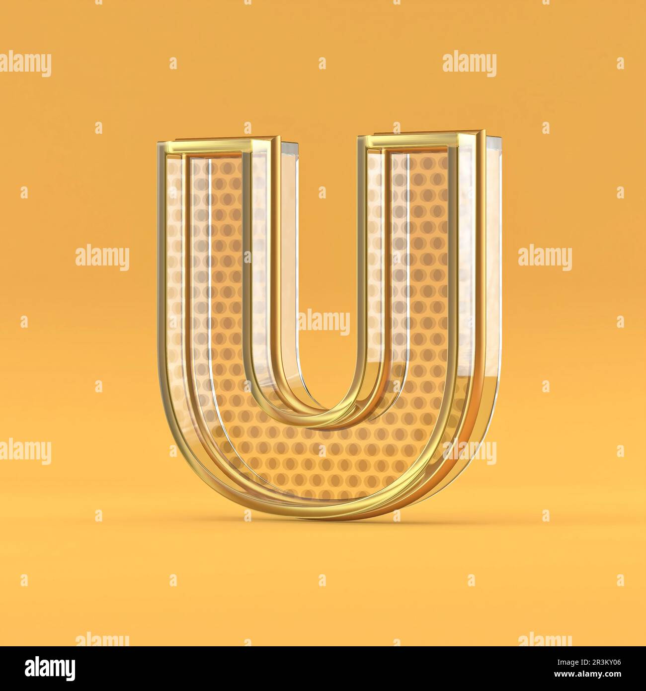 Gold wire and glass font letter U 3D Stock Photo