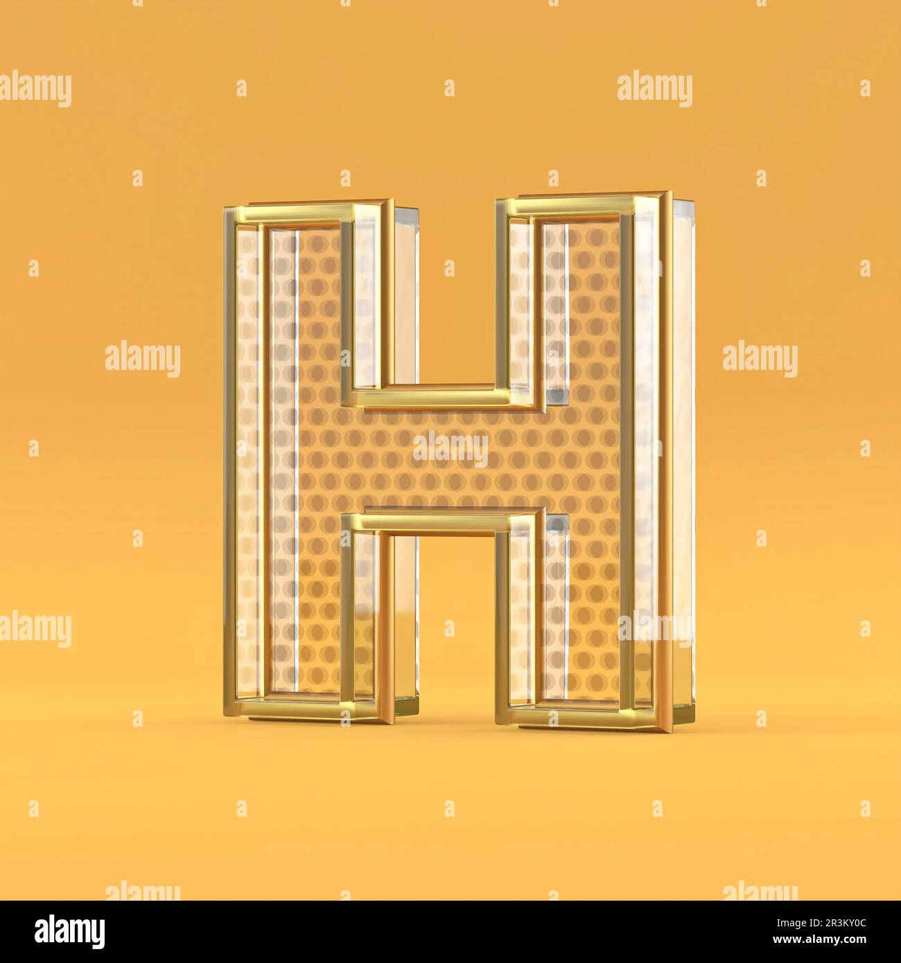 Gold wire and glass font letter H 3D Stock Photo