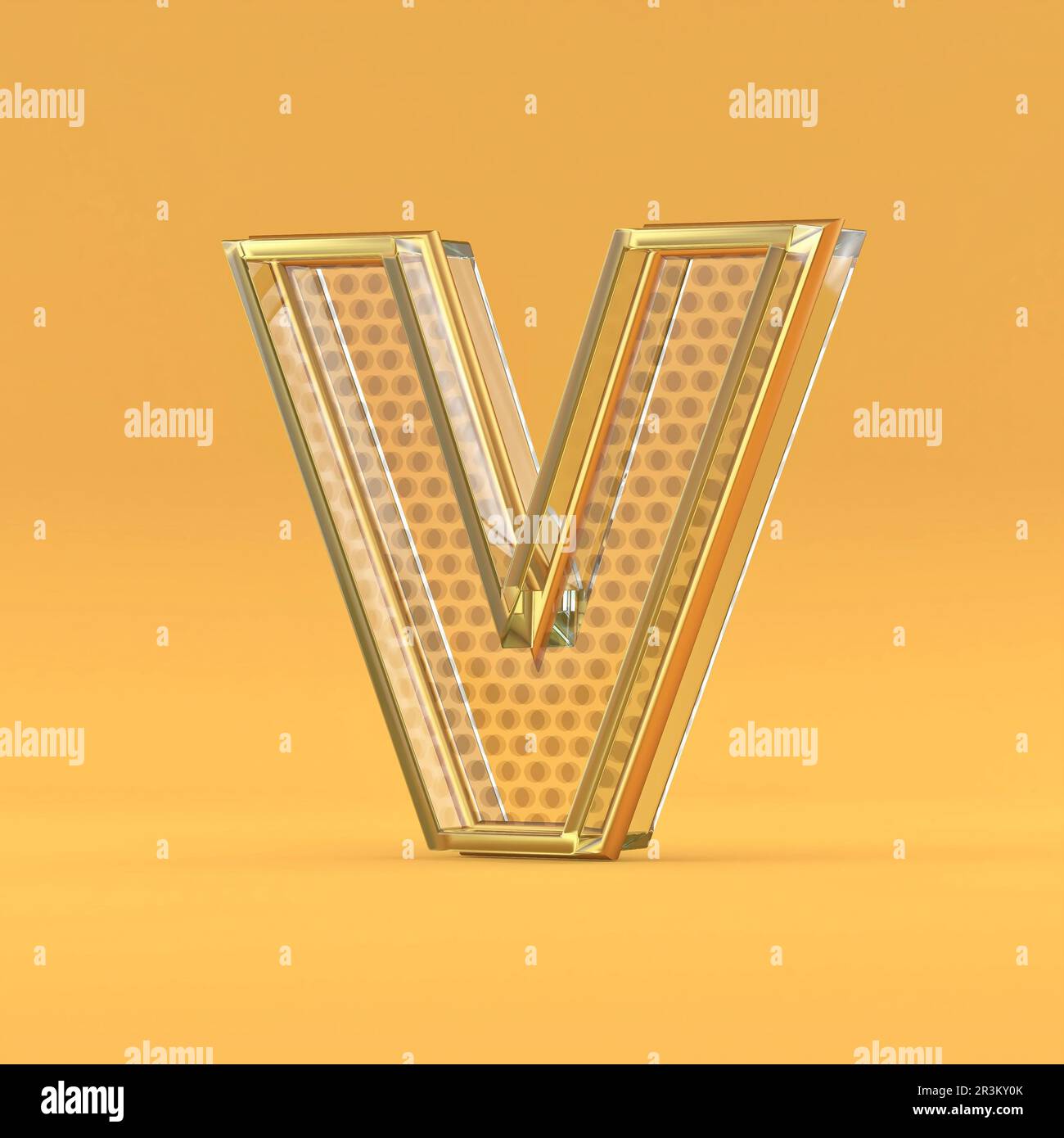 Gold wire and glass font letter V 3D Stock Photo