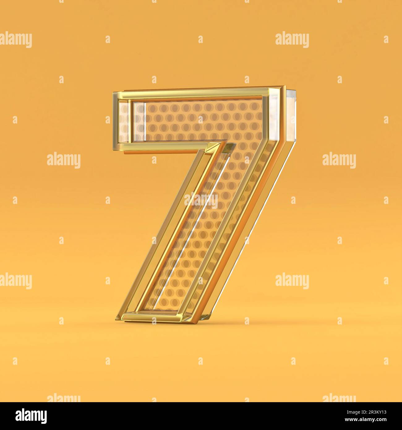 Gold wire and glass font Number 7 SEVEN 3D Stock Photo