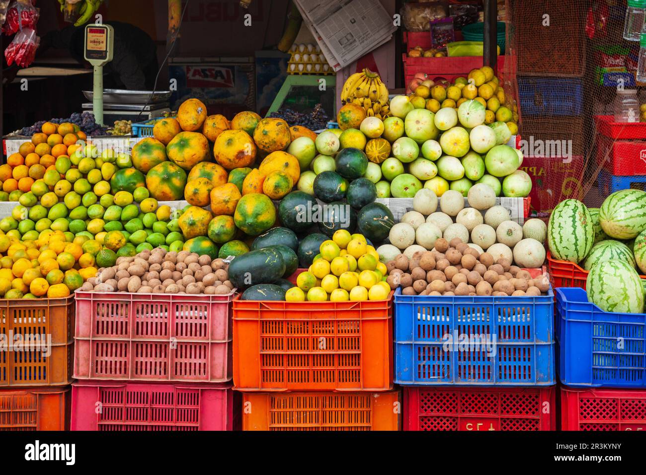 COCHIN, INDIA - MARCH 14, 2012: Fruts and vegetables at the local market in India Stock Photo