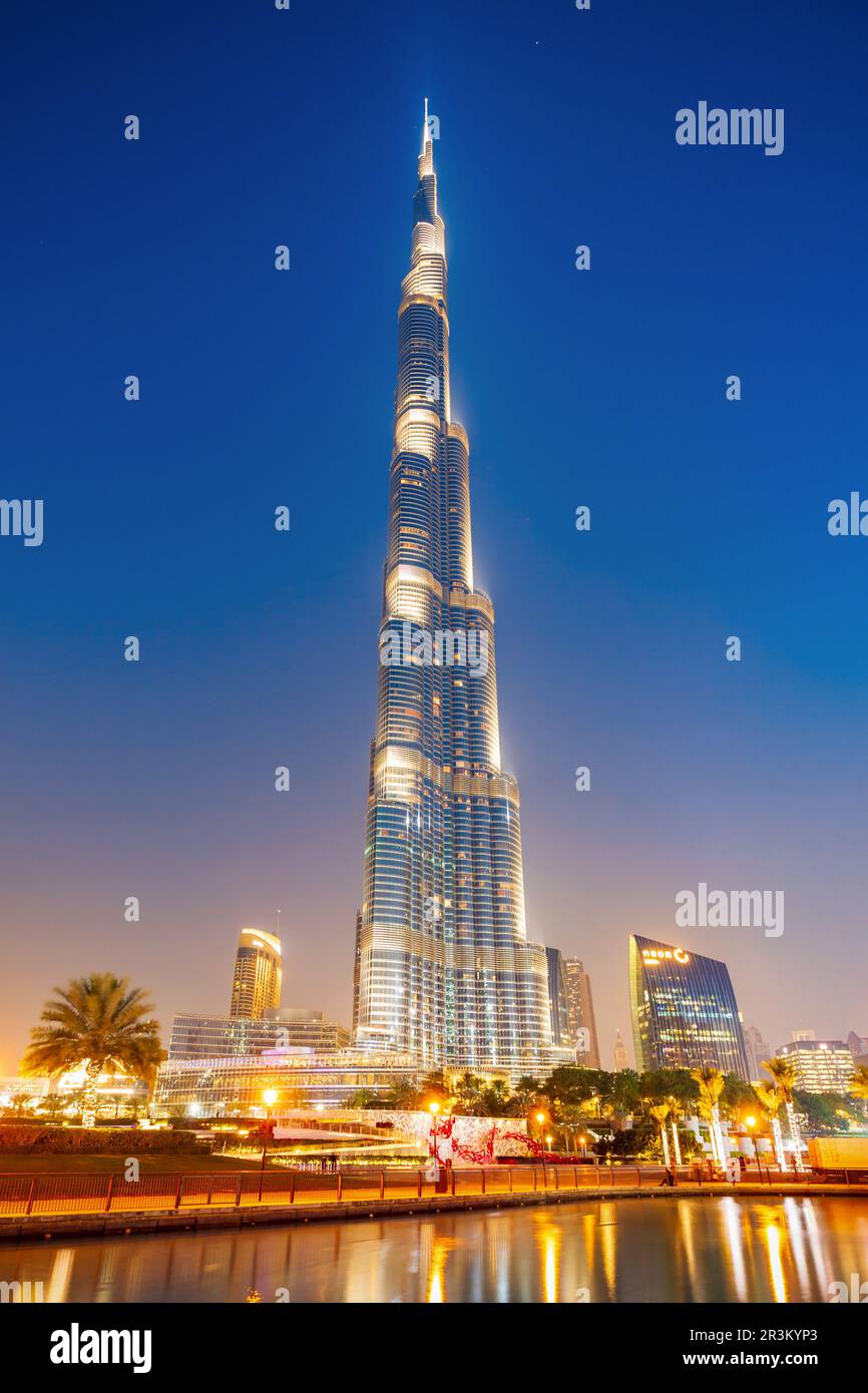 DUBAI, UAE - FEBRUARY 25, 2019: Burj Khalifa or Khalifa Tower is a ...