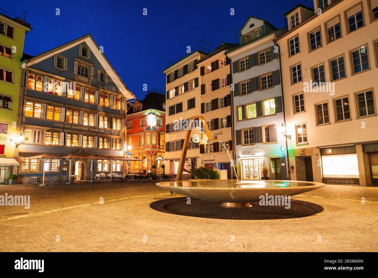 ZURICH, SWITZERLAND - JULY 08, 2019: Colorful houses at the Munsterhof main square in the centre of Zurich city in Switzerland Stock Photo