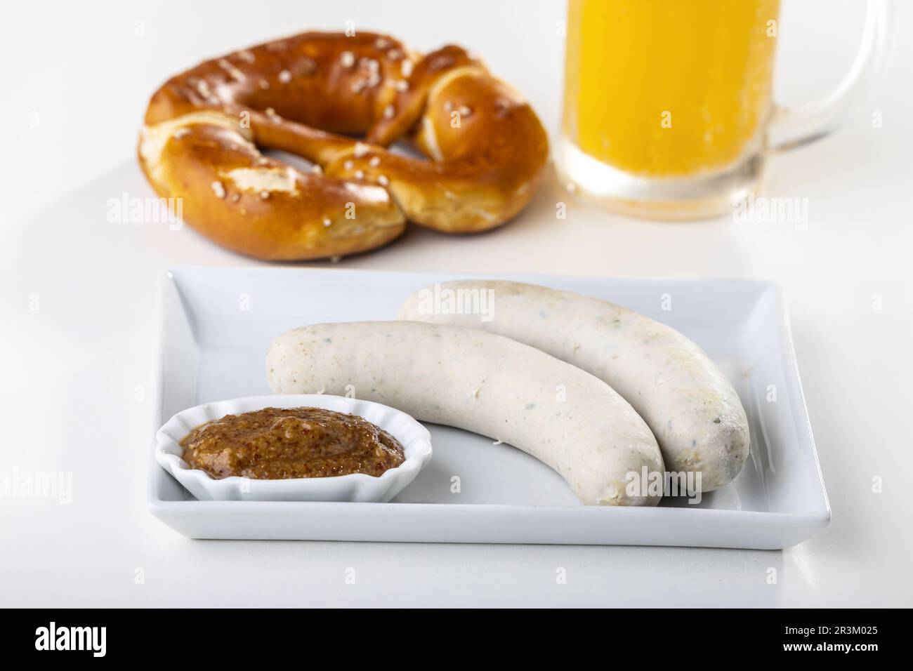 Bavarian white sausages on the plate Stock Photo