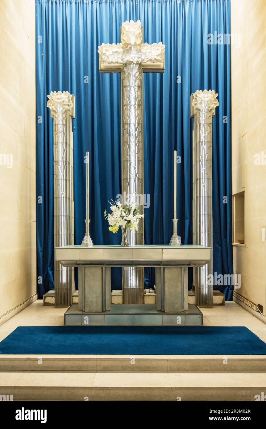 The 4 m high glass cross (by Rene Lalique) seen in St Matthews church Jersey  and known as 'the Glass Church' Stock Photo - Alamy