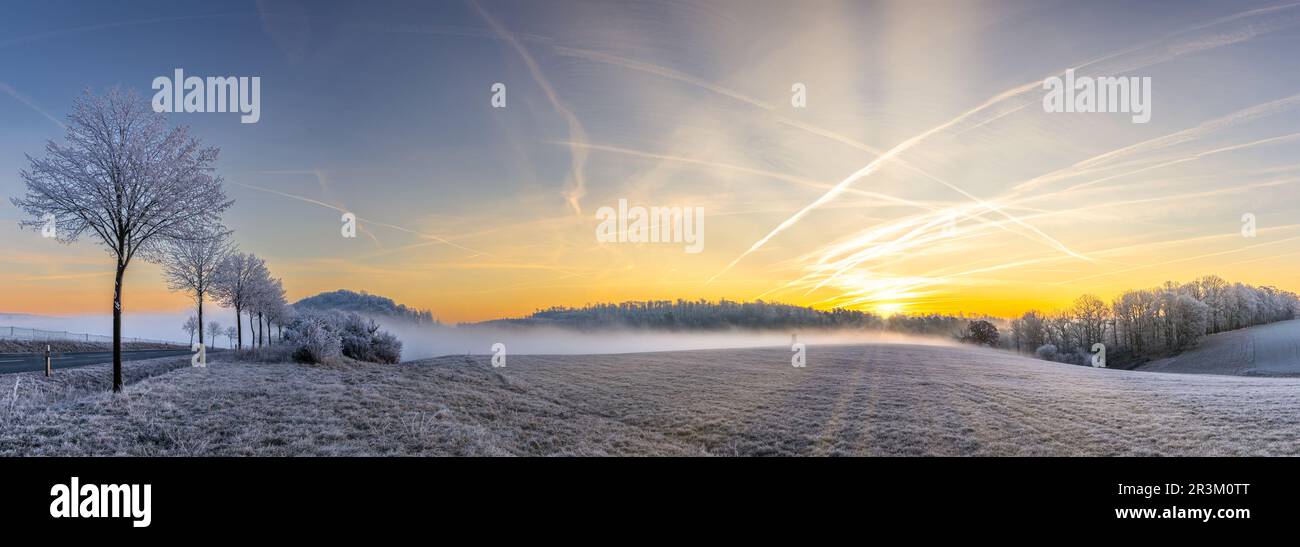 Harz landscape in winter sunrise Stock Photo