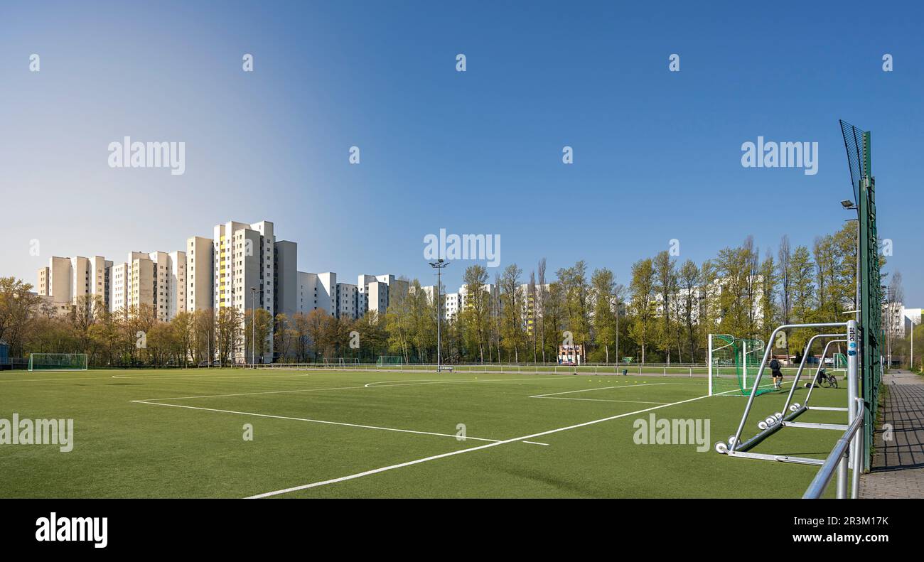 Soccer Field And High-rise Buildings In Märkisches Viertel Residential ...
