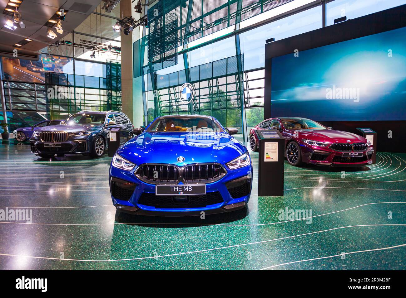 Munich, Germany July 08, 2021 BMW M8 series cars at BMW Welt. BMW Welt is a combined