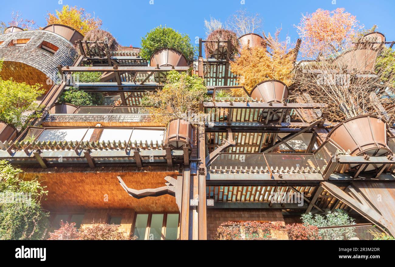 Real estate green residential building in Turin, Italy. Exterior with