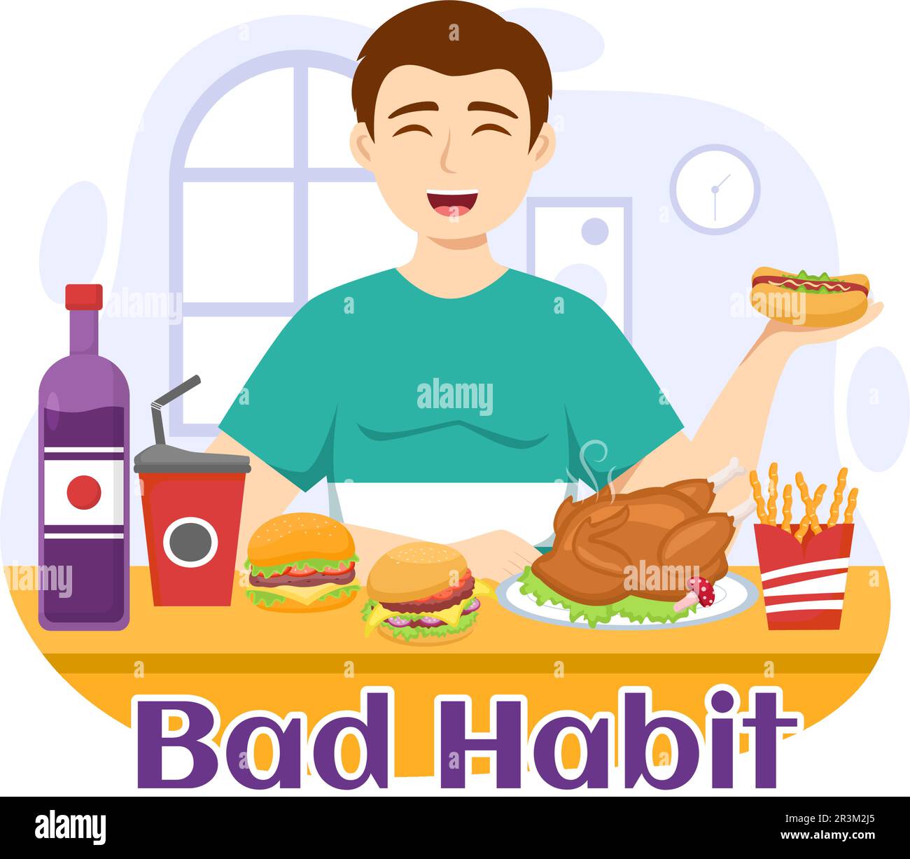 Bad Habit Vector Illustration with Unhealthy Lifestyle like Eating Fast