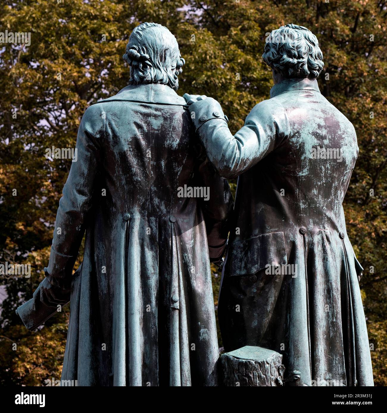 Double statue Goethe Schiller Monument by Ernst Rietschel, Weimar, Thuringia, Germany, Europe Stock Photo
