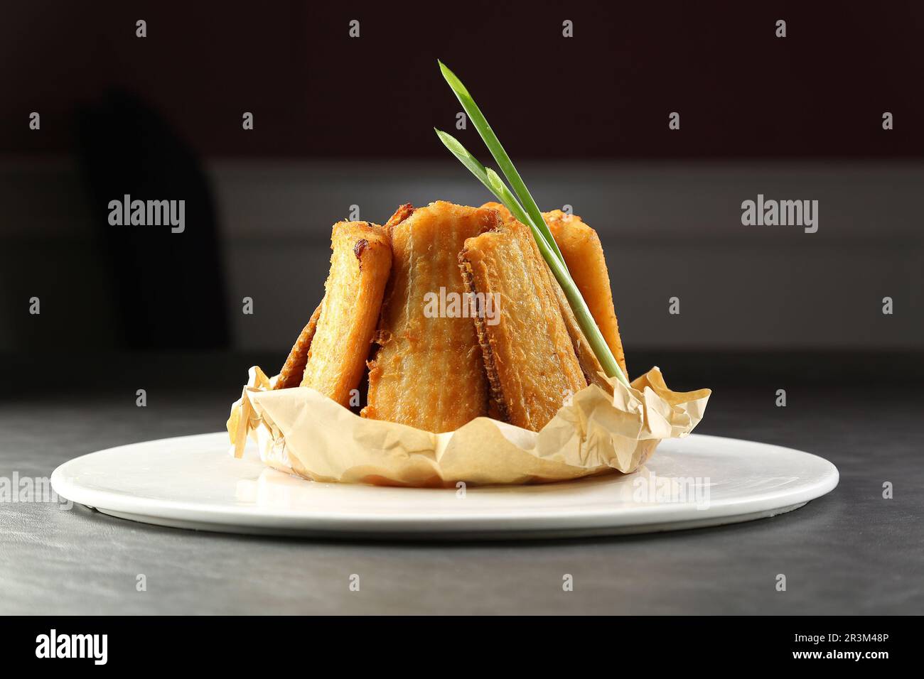 pan Fried beltfish (largehead hairtail), daiyu, Chinese food close up.grilled ribbon fish Stock