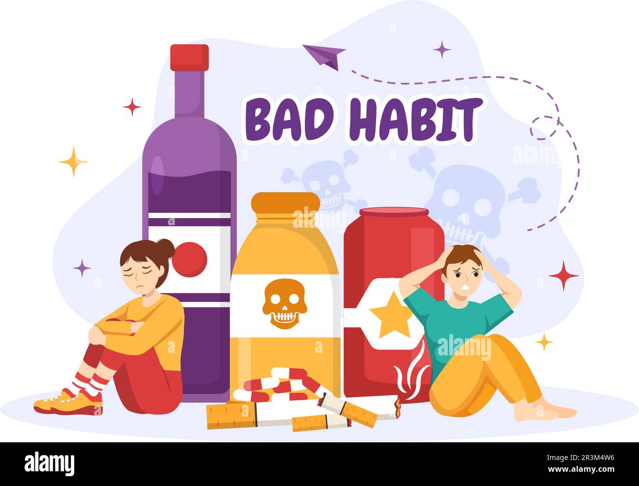 Bad Habit Vector Illustration with Unhealthy Lifestyle like Eating Fast