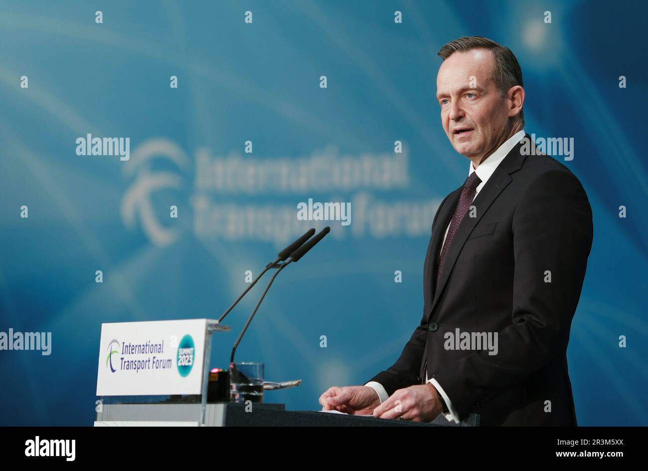 Leipzig, Germany. 24th May, 2023. Volker Wissing (FDP), Federal Minister of Transport, speaks at the Congress Center Leipzig. The International Transport Forum (ITF) opened there. Credit: Sebastian Willnow/dpa/Alamy Live News Stock Photo