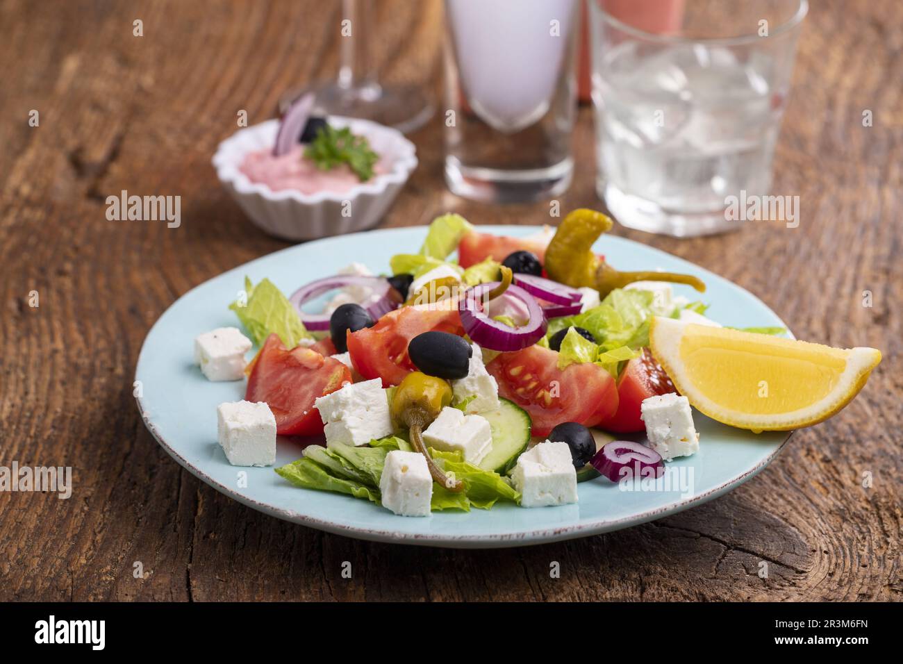 Greek salad with feta cheese and olives Stock Photo