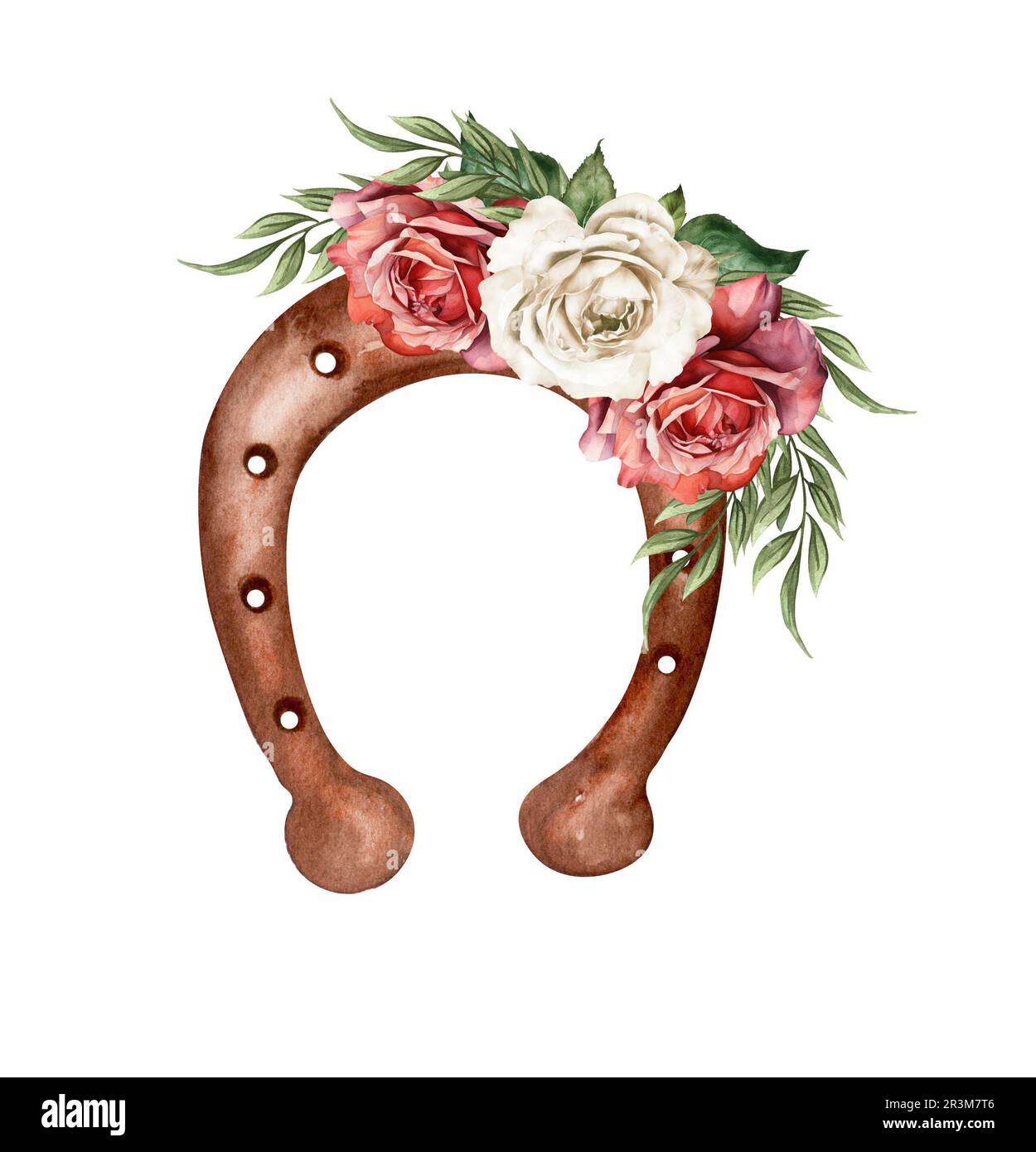 Watercolor floral cowboy horseshoe. horseshoe and flowers  display picture 3