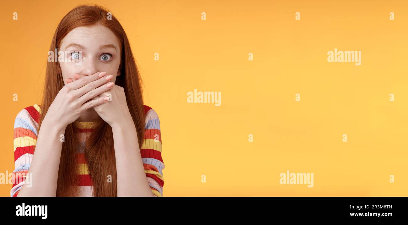Oops sorry. Girl feeling awkward saying inappropriate word standing