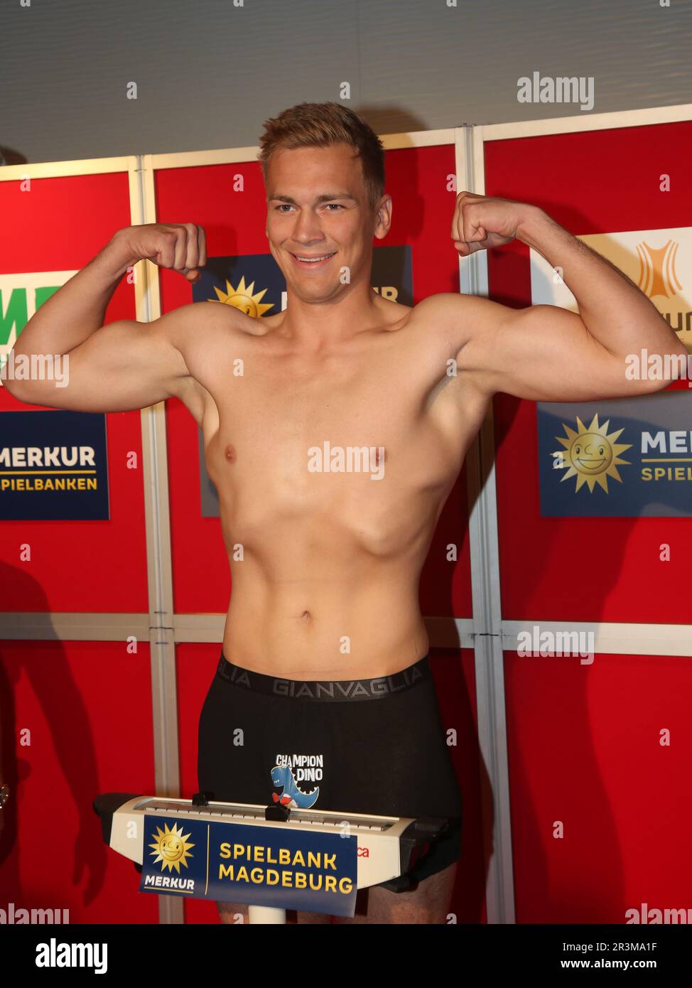 Cruiserweight boxer Tim VÃ¶ÃŸing (Essen) at weigh-in before SES Boxing Gala on 05/14/2022 Magdeburg Stock Photo