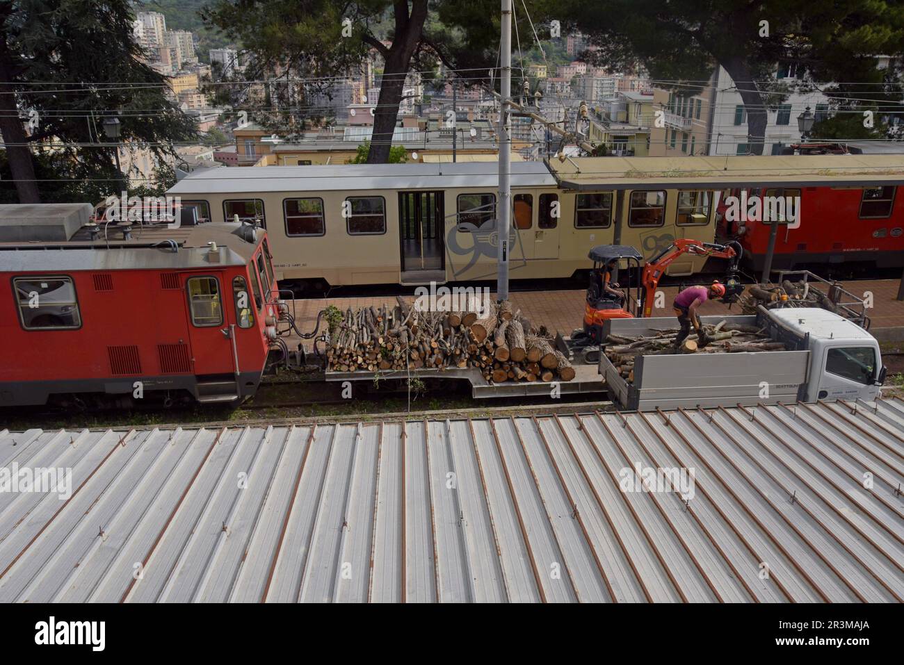 A maintenance works train on the Genova Casella narrow gauge railway
