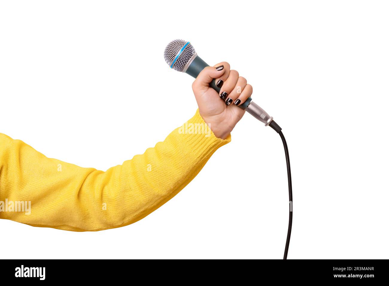 hand holding microphone isolated on white background Stock Photo - Alamy