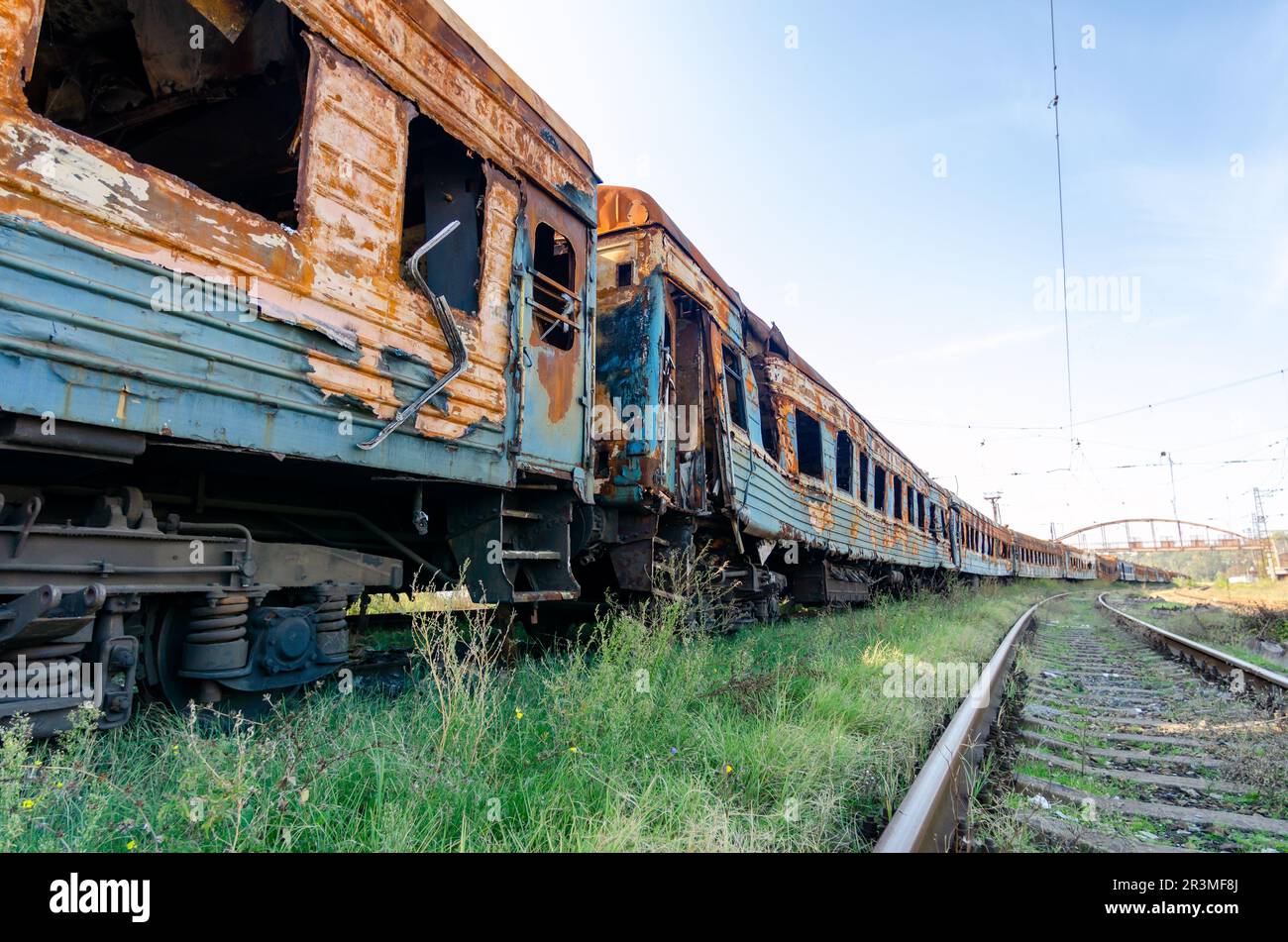 Burned out blown up wagons war between Russia and Ukraine Stock Photo ...