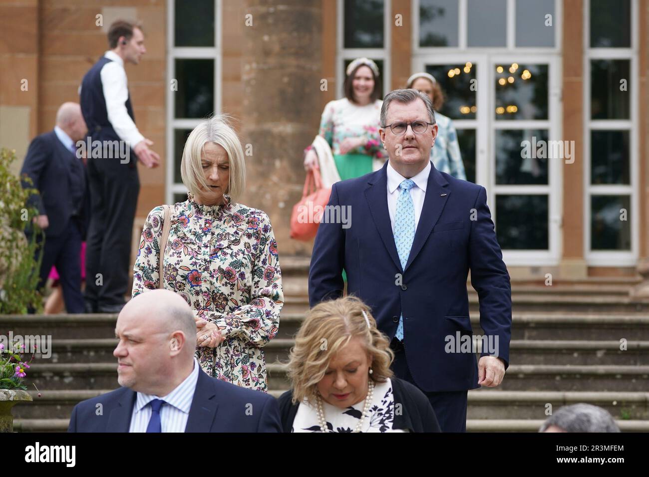 DUP leader Sir Jeffrey Donaldson and his wife Lady Donaldson, follow