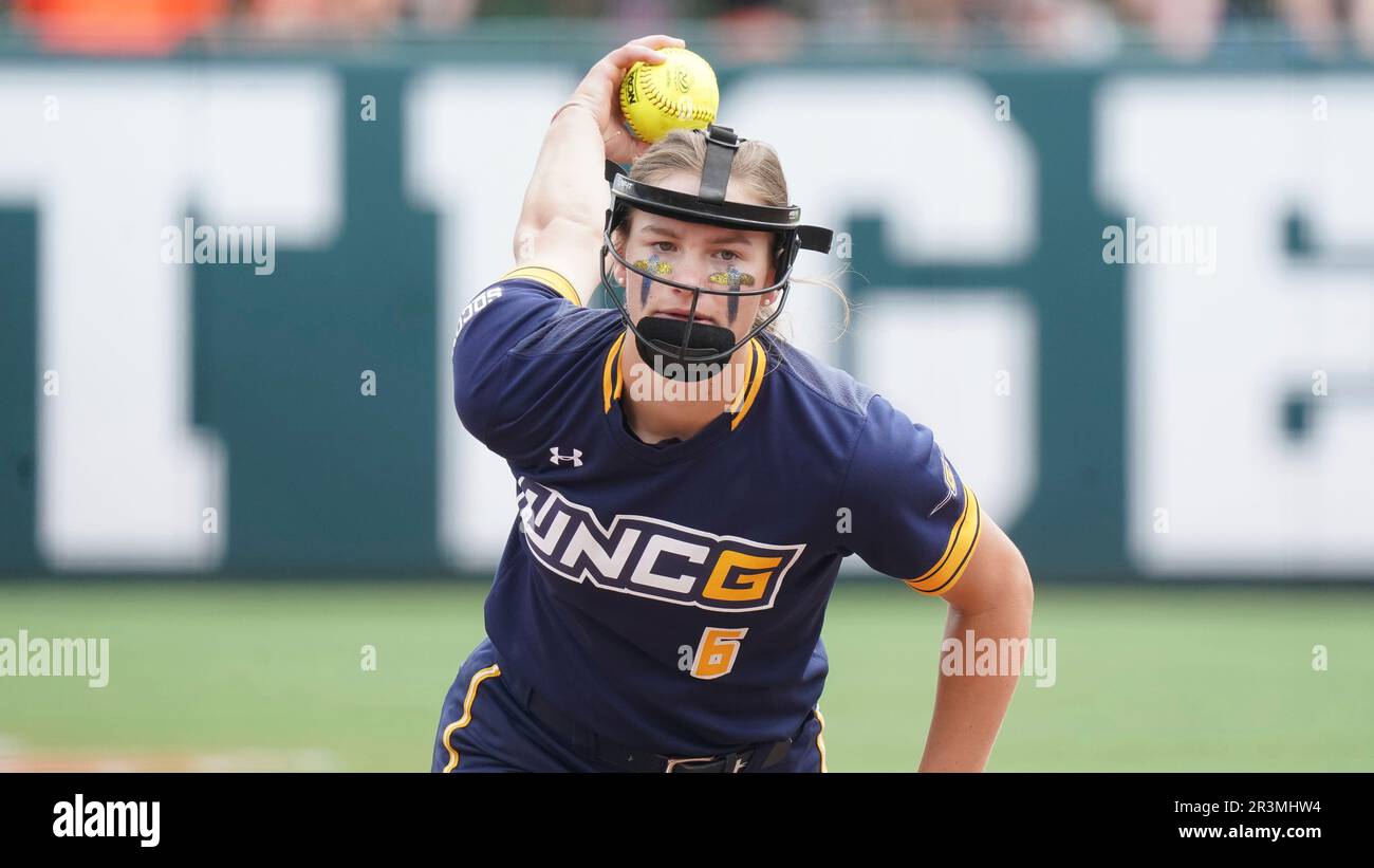 UNC Greensboro pitcher Salem Ward delivers the ball during an NCAA