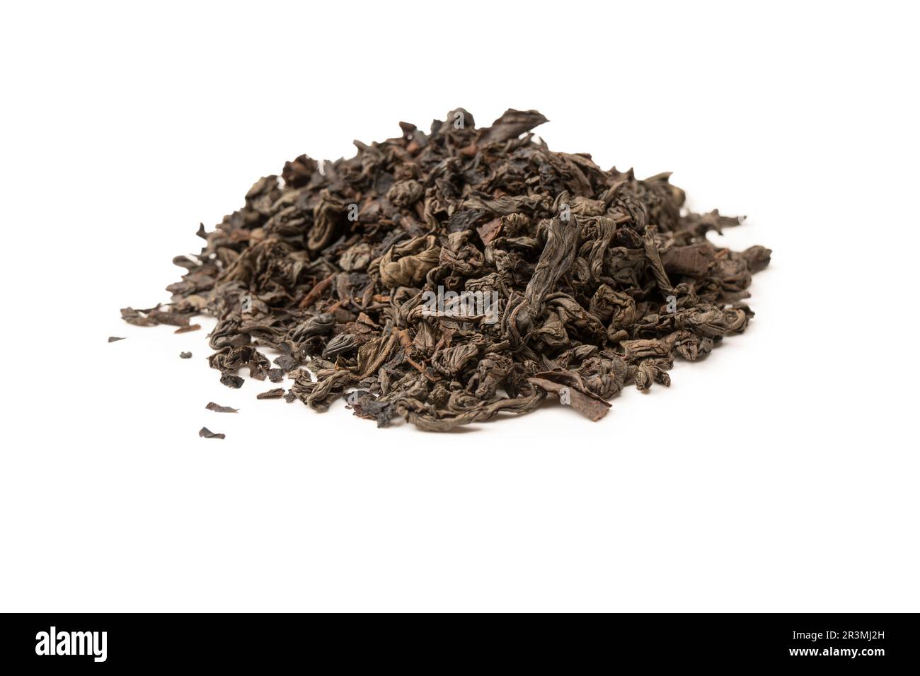 Dried tea leaves isolated on a white background. Top view. Stock Photo