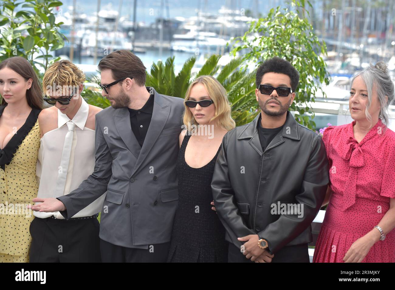 Abel Tesfaye, Lily-Rose Depp (dress by Chanel) Photocall of the TV series  'The Idol' 76th Cannes Film Festival May 23, 2023 Stock Photo - Alamy