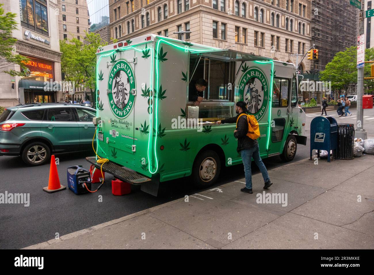 Starbuds flowers marijuana dispensary truck on the streets of Manhattan