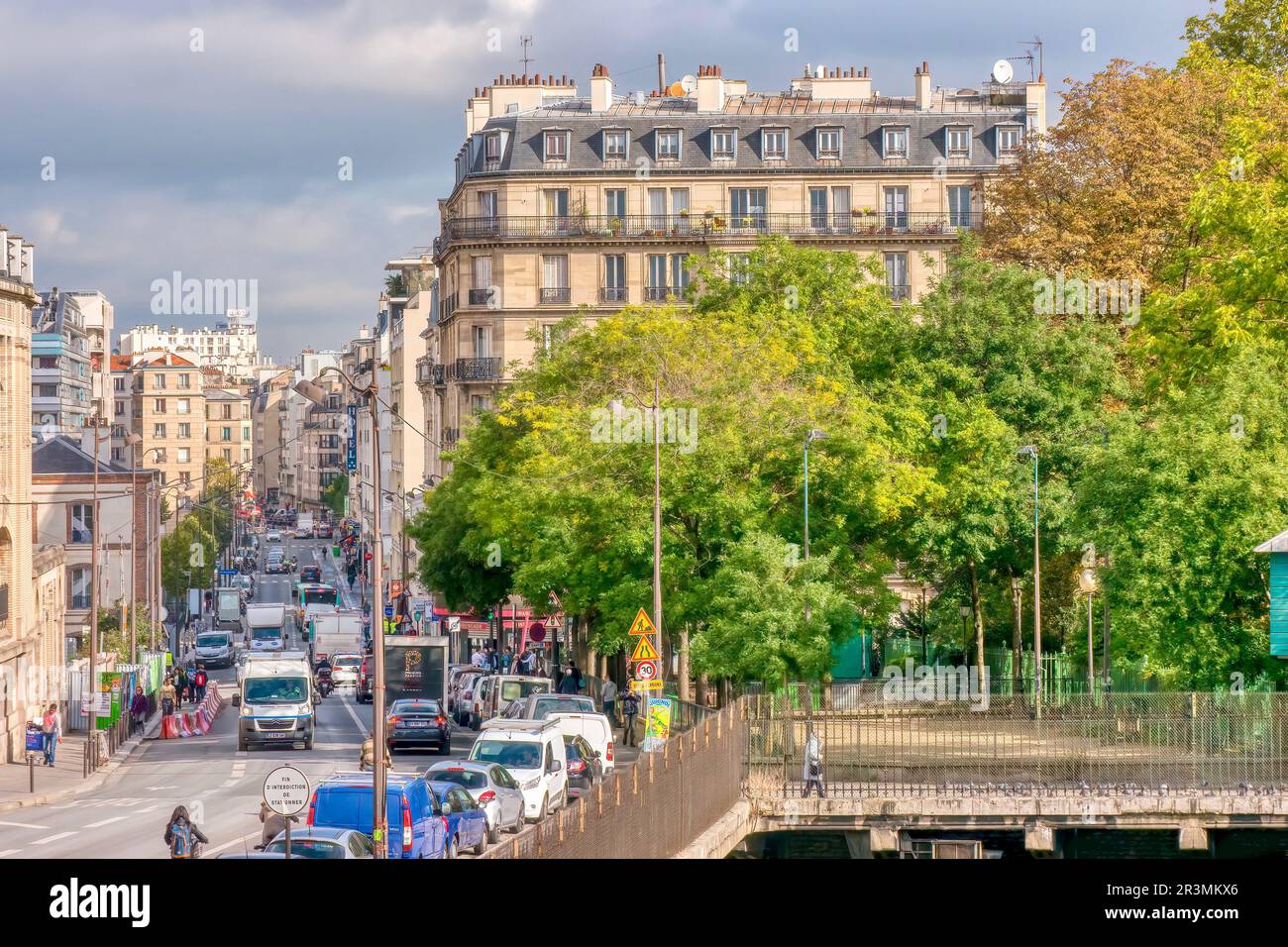 Paris, France - Oct 17, 2016. View of a residential neighborhood along Rue Cardinet in the Batignolles district of the 17th arrondissement. Stock Photo